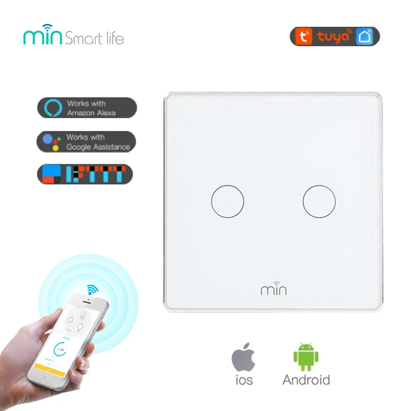 

EU Tuya WiFi Touch Switch Wireless Intelligent Switch Wall Multi-function Control EU Standard EU Tuya WiFi 2Gang 1Wang