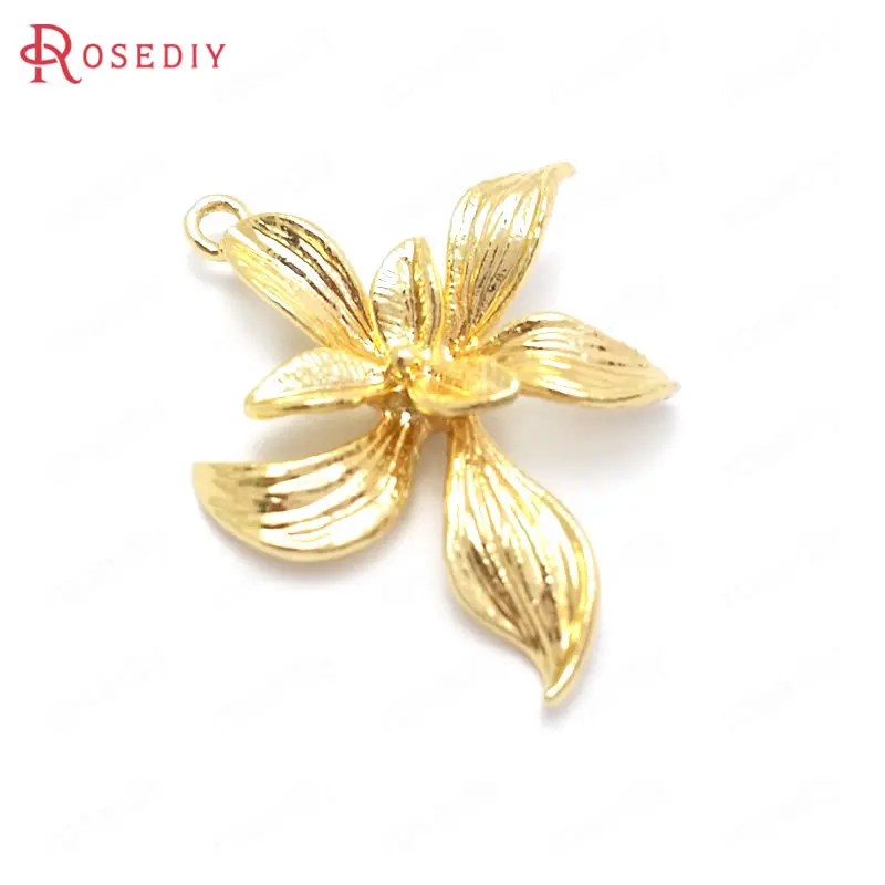 37124) 10 шт 20x22 мм 24K золото цвет латунь Орхидея подвески в форме цветов Подвески высокое качество материал для изготовления украшений Diy аксессуары