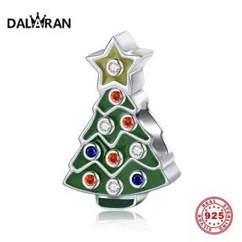 

DALARAN Christmas Tree 925 Sterling Silver CZ Clear Enamel Bead Charms Fit Original Charms Bracelet Jewelry Making