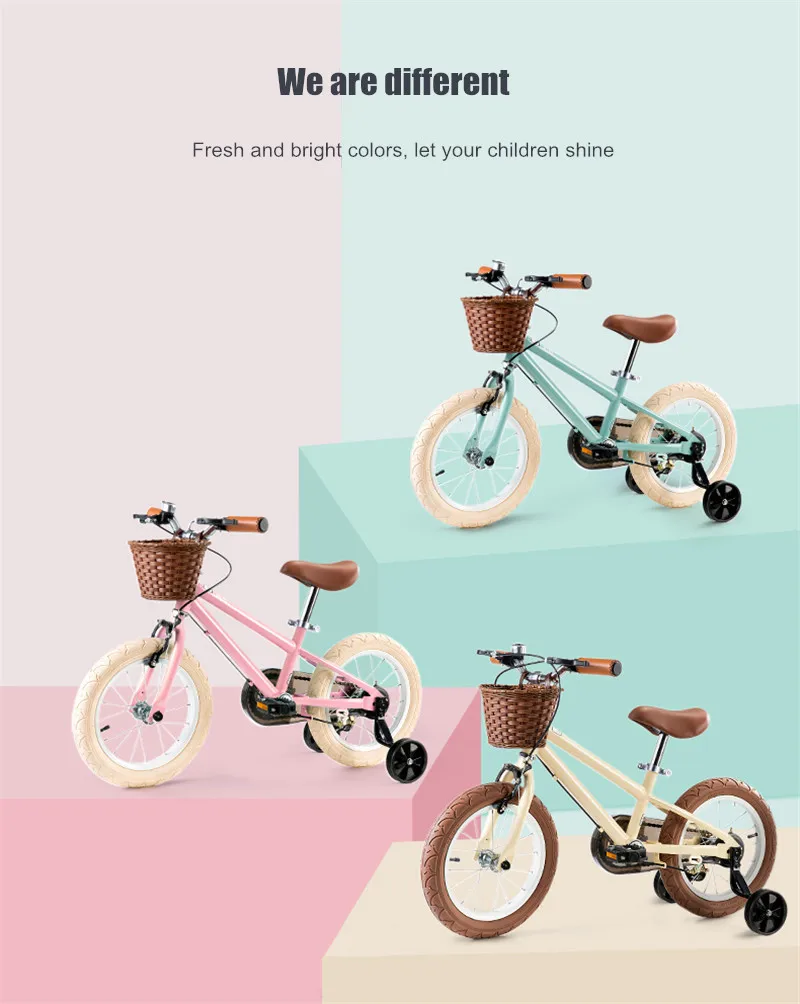 New Kids Bike 14/16 inch 3 - 9 Years Old Boys and Girls Princess Vintage Bicycle Baby Children Balance Bike With Auxiliary Wheel