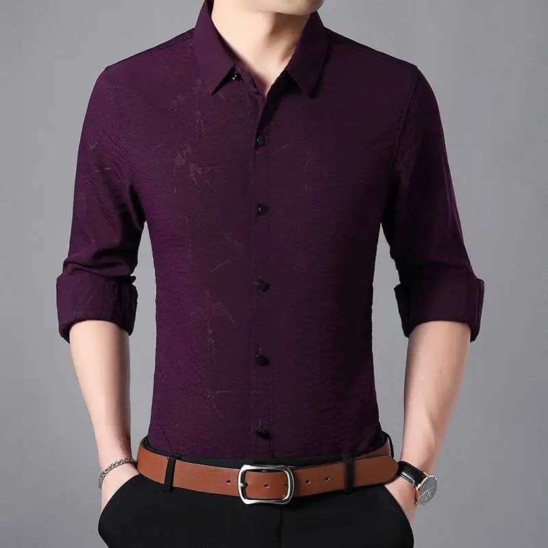 Wine Брендовое повседневное роскошное платье с длинным рукавом slim fit Мужская рубашка уличная высококачественная одежда Рубашки мужские модные Джерси 81141 - Цвет: Wine