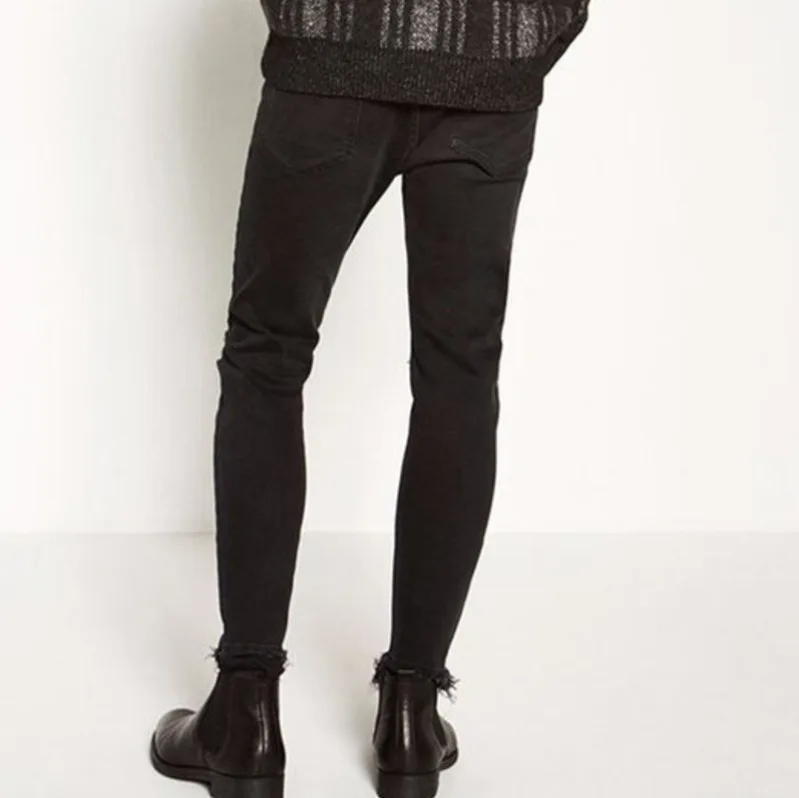 EWQ New Arrival Casual Men's Holes Elastic Waist Denim Pants Personality Beam Foot Slim Burr Jean Trousers For Male HD575