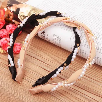 

Fashion Luxurious Pearls Rhinestone Hair Hoop Headband Hairband for Women Girls Gauze Hair Band Hair Accessories