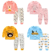 Унисекс 6M-4 лет 2 шт./компл. Детская Пижама Детский комплект для сна; комплект нижнего белья с О-образным вырезом из хлопка для мальчиков, детская одежда с героями мультфильмов; костюм с длинными рукавами для девочек