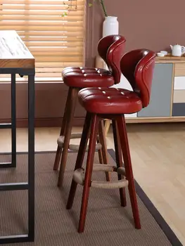 

Nordic Rotating Bar Chair Stool Retro Bar Real Wood Chair Backrest Contracted The Bar Stool