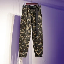 Camouflage overalls 19 autumn and spring large size fat mm high waist loose casual Korean cool handsome nine points beam pants