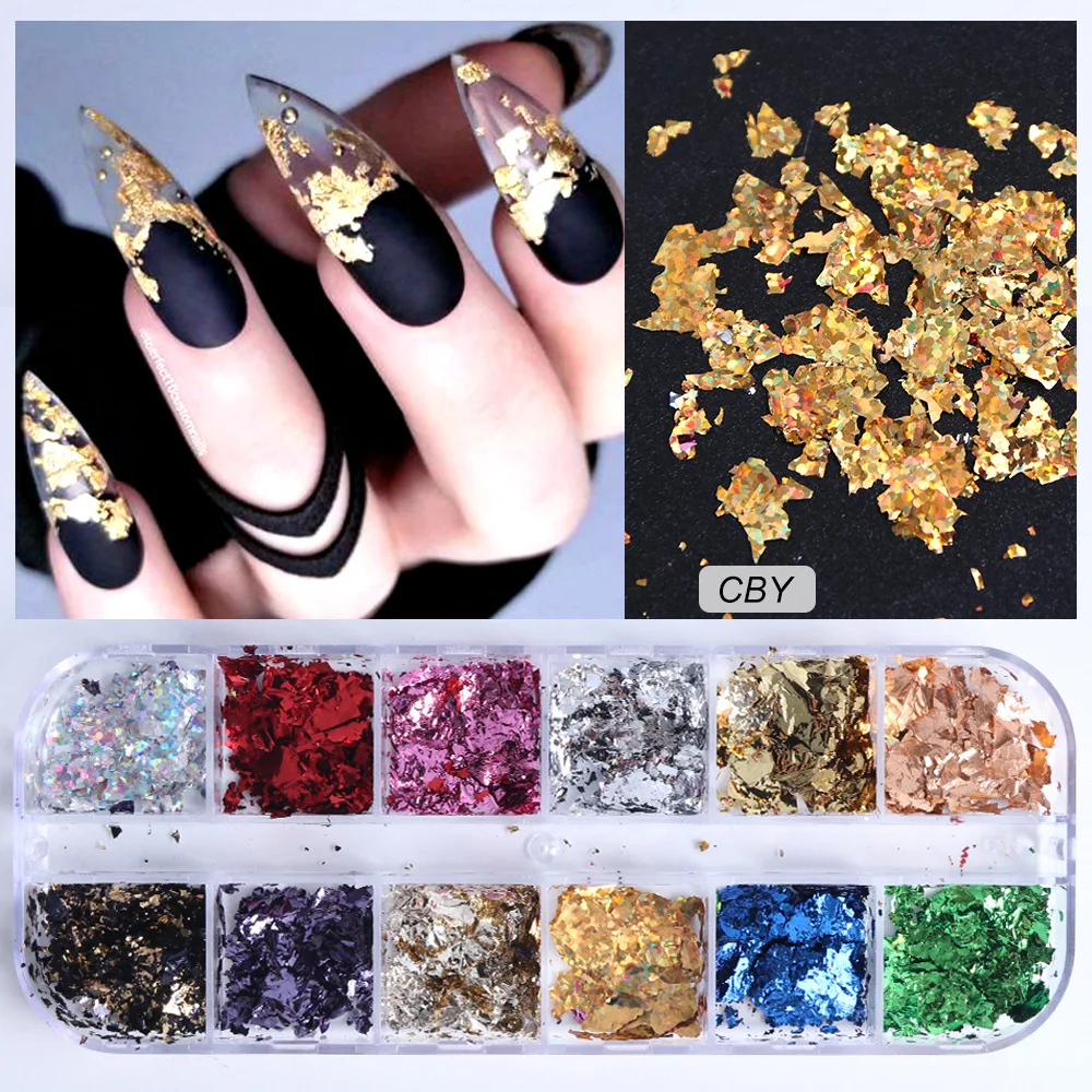 8Types of Platinum Shredded Tin Foil Nail Art Glitter Sequins Gold Silver Platinum Shredded Paper Foil Nail Art Deco Jewelry