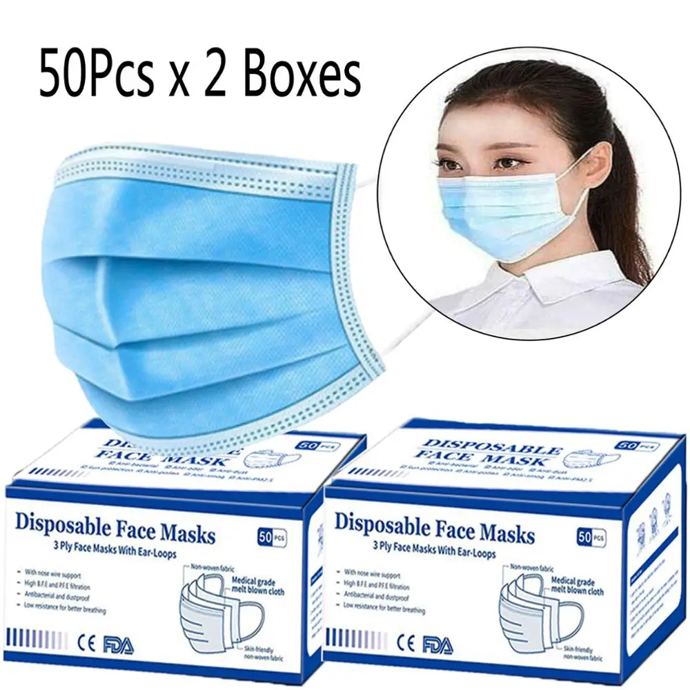 

100pcs Protective Facial Mask Particulate Dust Filter Respirator Nonwoven Fabric Masks Ear-loop Wearing Comfort 50pcs x 2boxes