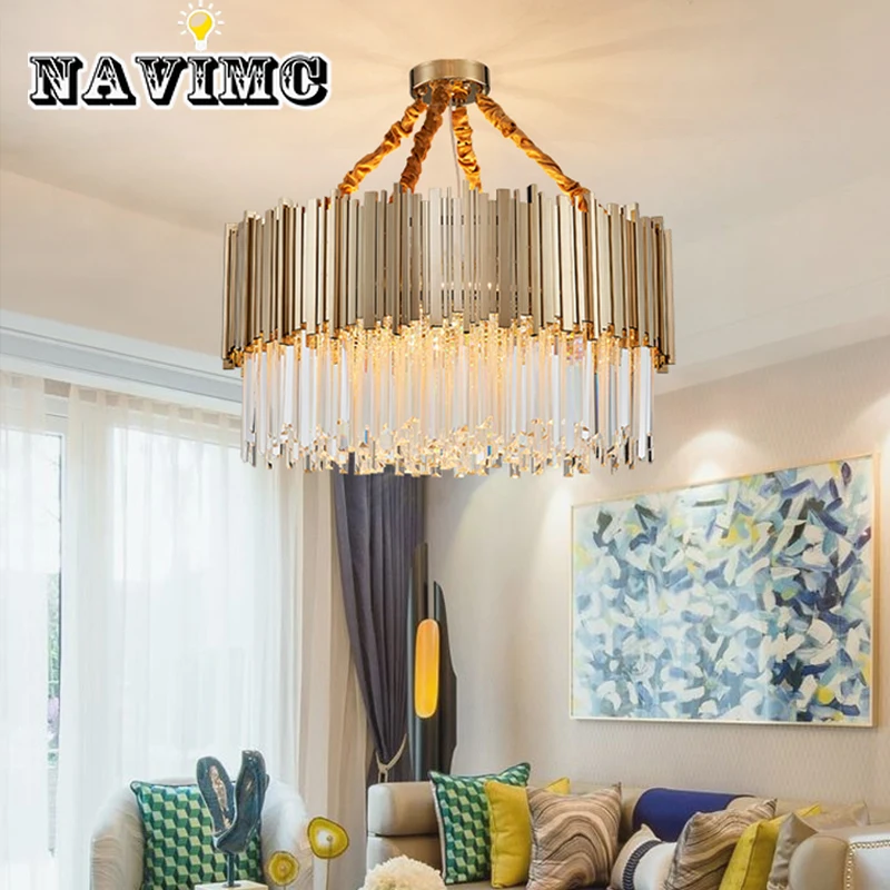 

Round Gold Crystal Chandelier For Ceiling Luxury Modern Bedroom LED Lustres De Cristal Home Indoor Lighting Fixtures