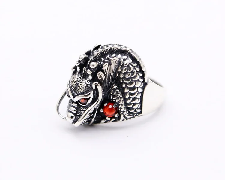 

S925 Fine Silver Retro Thai Silver Dragon Ring Cool Single Men Forefinger Retro Rings