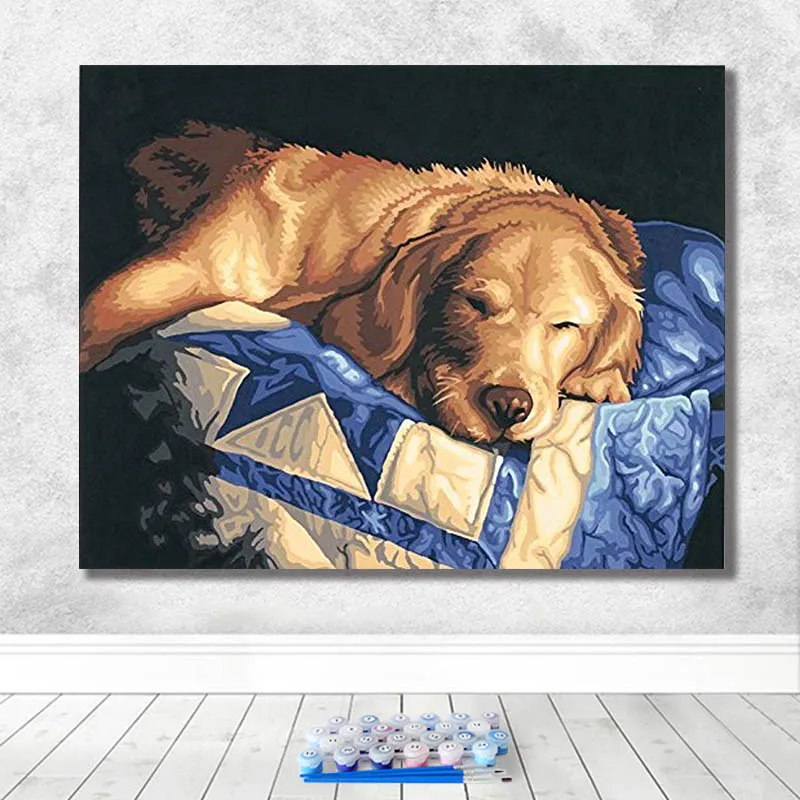 DIY Рисование по номерам с наборами животных милая собака декоративная вешается на стену - Цвет: 100139