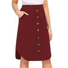 Летние Осенние юбки женские миди до колена корейские на элегантных кнопках Высокая талия юбка женская школьная юбка jupe femme#4