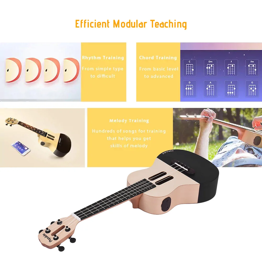 Populele U1 2" Умный Ukelele Uke комплект поддерживает приложение обучения Bluetooth подключение со светодиодный светильник для начинающих usb зарядка