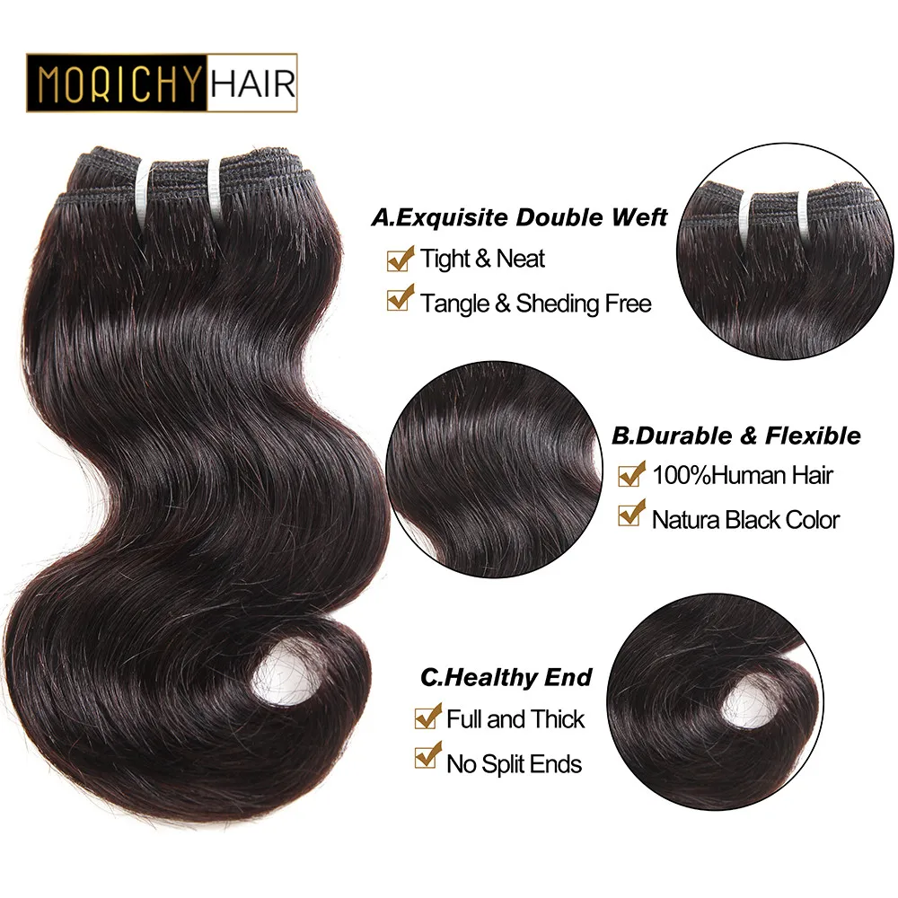 MORICHY Body Wave Hair Bundles Double Drawn Weaves Brazilian Human Hair Extension Non-Remy Natural Color tissage naturel court MORICHY Body Wave Hair Bundles Double Drawn Weaves Brazilian Human Hair Extension Non-Remy Natural Color tissage naturel court