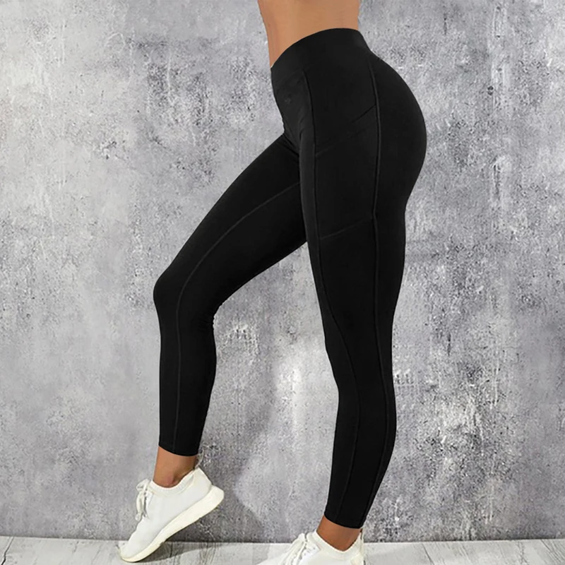 Spandex High Waist Legging Pockets Fitness Bottoms Running Sweatpants for Women Quick-Dry Sport Trousers Workout Yoga Pants