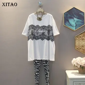 

XITAO Korean Style Alphabet T Shirt Fashion Loose Plus Size Stitching Lace Women Tops Trend Summer Women Clothes 2020 XJ4642