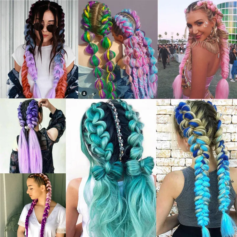 Full Star 24 Inch Synthetic Braiding Hair Jumbo Braids Ombre Jumbo Hair Extension For Women DIY Braids Blue Green Yellow