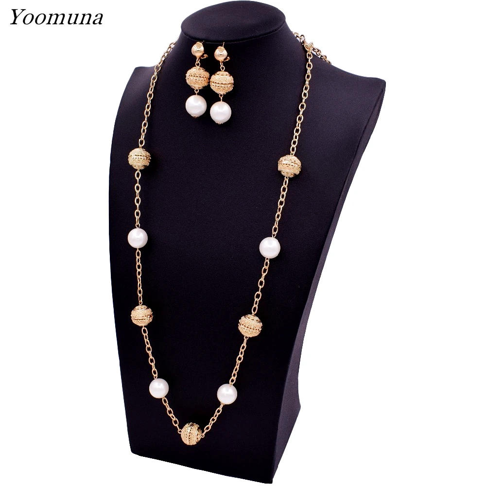 Женский комплект украшений длинные жемчужные цепочки ожерелье серьги модные