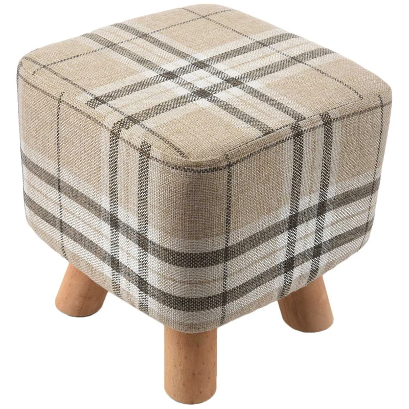 

Modern Luxury Upholstered Footstool Round Pouffe Stool + Wooden Leg
