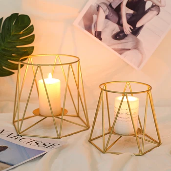 

Nordic Geometric Candle Holders Gold Modern Wedding Candlestick Luxury Candle Holders Stand Metal Portavelas Home Decor AD50CH