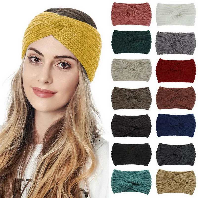 New Knitted Knot Cross Headband For Women Autumn Winter Girls Hair Accessories Headwear Elastic Band Solid | Спорт и развлечения