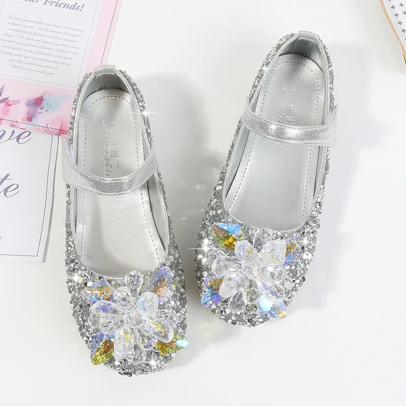 New  Kids Crystal Children's Shoes Beach Princess Girl Shoes Glitter Wedding Party Shoes Infantil Chaussure Enfant B406