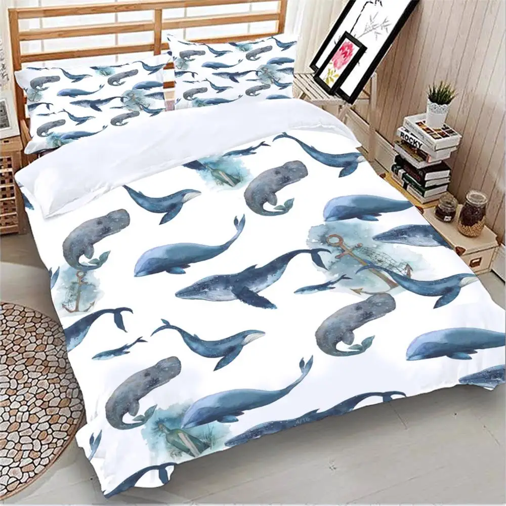 

Blue whale Bedding Set ocean Duvet Cover Queen Sizes Single Twin Double King Size Home Textiles 3pcs Dropship
