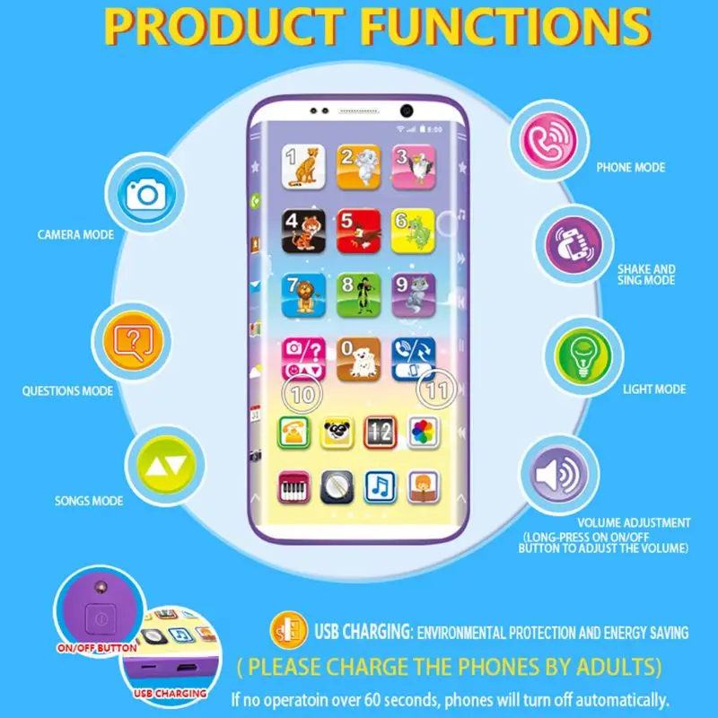 Curved Screen Toy Phones With Light Early Educational Toys Learning English Number Infant Toddler Boy Girl Baby Toy Gift Y4UD