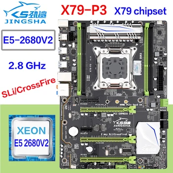JINGSHA X79-P3 Juego de placa base XEON E5 2680 V2 CPU SATA 6 Gb/s, USB 3,0 ATX LGA 2011 placa base DDR3 REG ECC 128GB