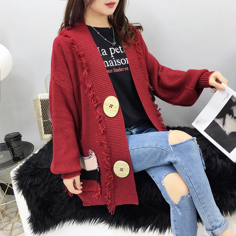 Женская одежда весна осень зима корейский vestidos чистый цвет кардиган свитера пальто свободные женские F0879