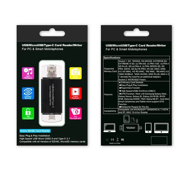 В 1 OTG кард-ридер type-C/MicroUSB/USB память для телефона компьютера