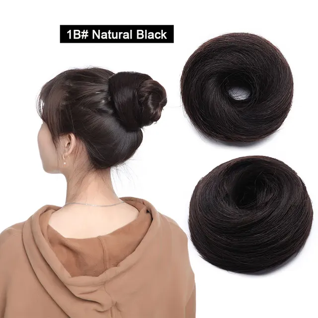 sego European Human Hair Non-Remy Rubber Band Chignon 23g Black Brown Natural Dount Chignon 6 Colors 100% Human Hair Pure Color #1B