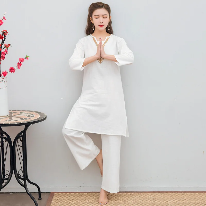 

Yoga Clothes Suit Women's 2019 Spring And Summer New Style Meditation Clothes Loose-Fit Embroidered Sports Tai Chi Meditation Cl