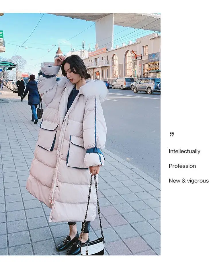 Женское пальто Rice White на молнии, большие шерстяные Хлопковые Платья с воротником, зима, новая Корейская версия свободного пальто с капюшоном для женщин