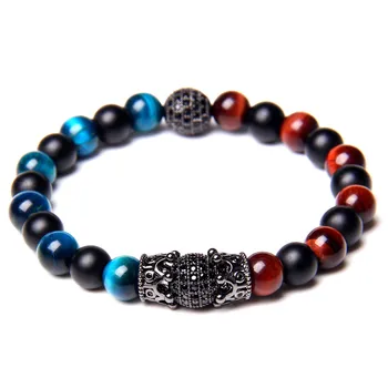 

Chakra Tiger Eye Bracelets For Women Double CZ Beads Bracelets Men Fengshui Black Onyx Stone Bangle Crows Charm Pulsera Jewelry
