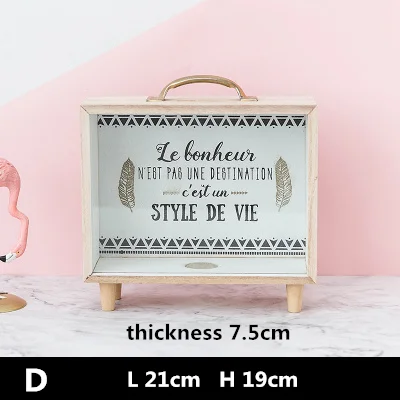 Ins Wooden Crafts Piggy Bank Debris Storage Box Literary Home Desktop Decoration Coin Storage Bank Decoration Gift Box Glass Box - Цвет: 3