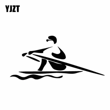 

YJZT 15CM*7.1CM Simple Travel Small Ship Boat Rowing Rudder Line Vinly Decal Car Sticker Dazzling Black/Silver C27-0551