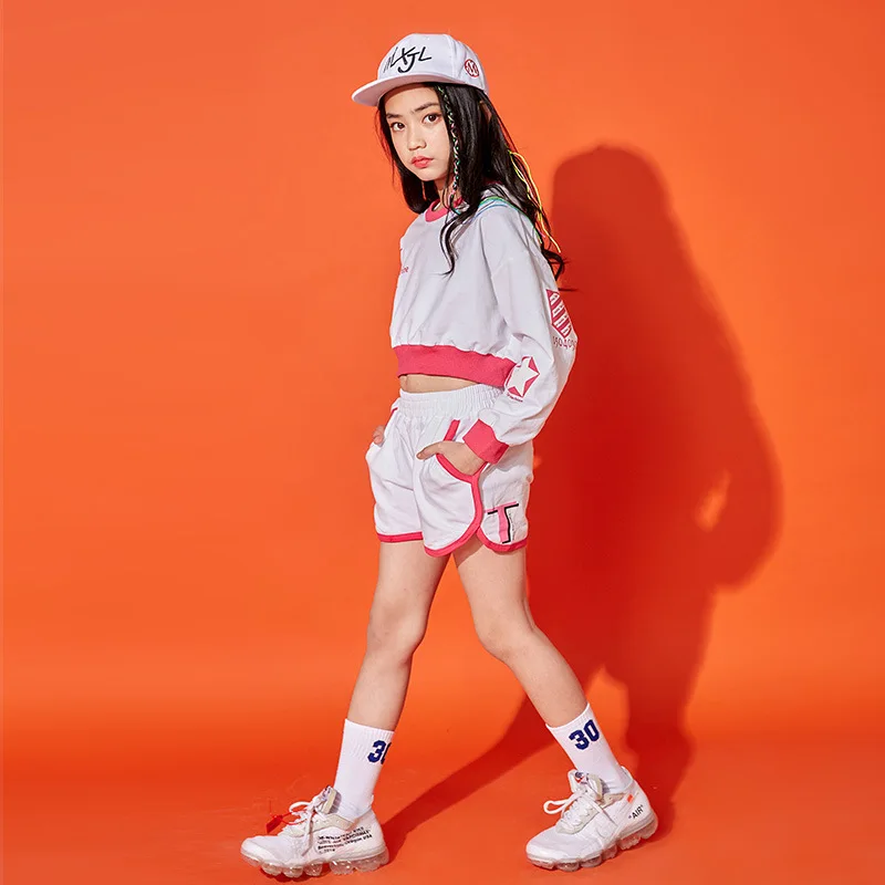 

Children Jazz Costumes Girls Navel Tops Short Hip Hop Clothes Fashion Girl Costume Performance