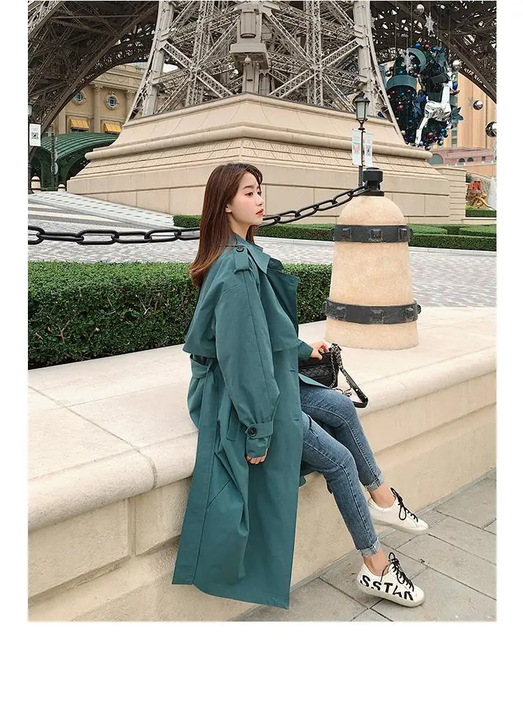 Trench Coat Women's Long Korean-style Spring And Autumn Korean-style Lace-up Loose-Fit Workwear Trench Coat over-the-Knee C