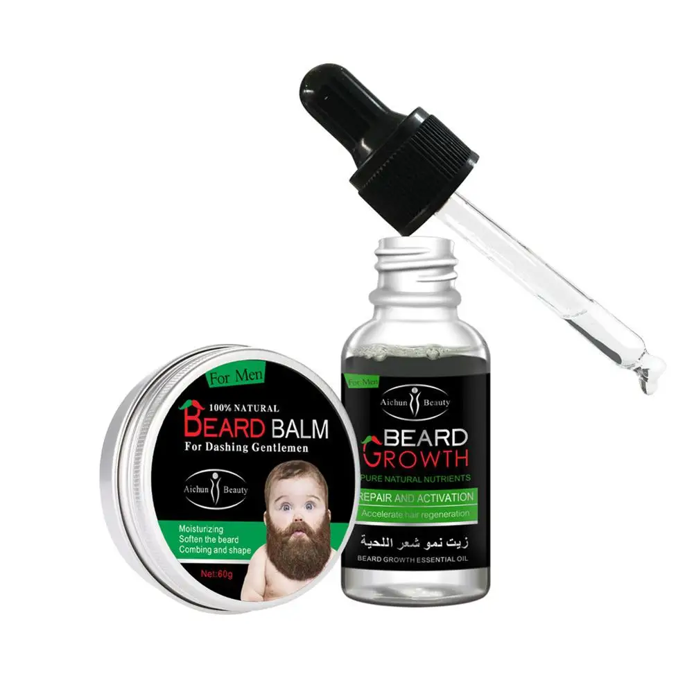 

Men Beard Balm Beard Oil Set Natural Black Beard Repair Deep Moisturizing Nourishing Growth Essential oil and Beard cream set