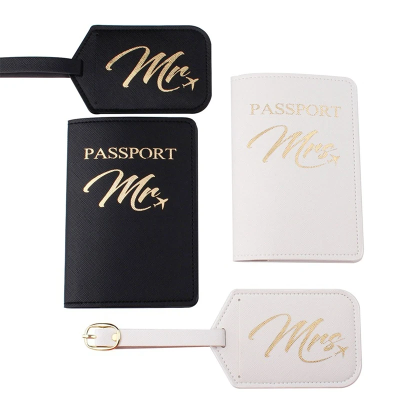 1Set PU Leather Luggage Tag Mr./Mrs. Passport Case for Couples Honeymoon LX9F | Багаж и сумки