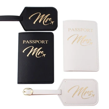 

1Set PU Leather Luggage Tag Mr./Mrs. Passport Case for Couples Honeymoon LX9F