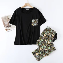 3XL 4Xl Plus Size Summer Pajamas Set Women Sleepwear Female Casual Floral Printed Pyjamas Tops with Long Trousers Home Clothing