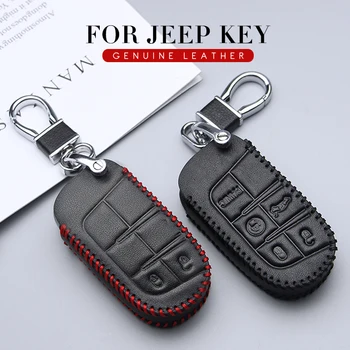

Leather Car Key Case Fob Cover For Jeep Liberty Renegade Patriot Grand Cherokee WK2 Wrangler JL Compass Key Ring Bag Accessories