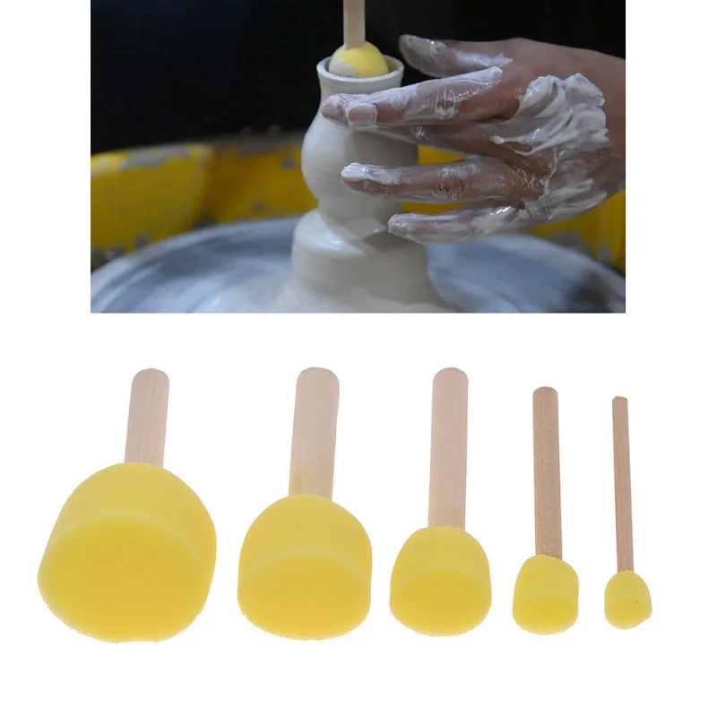 Wooden Handle Sponge Rod Set Water Absorbing Clay Sculpture Bloom DIY Handmade Pottery Arts Tools Accessory 5pcs/lot polymer clay tools pottery tools clay sculpting tools clay craft tool