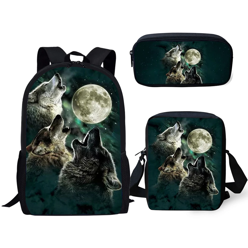 HaoYun Kids Fashion Backpacks 3PCs Set Cartoon Wolf Animal Pattern School Book Bags Fantasy Students Backpack/Flaps Bag/Pen Bag | Багаж и