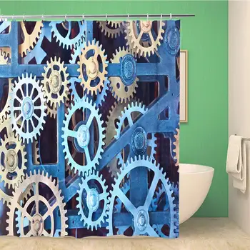 

Bathroom Shower Curtain Blue Cog Clock Gear Wheel Movement Turning Engine Abstract 60x72 inches Waterproof Bath Curtain Set with