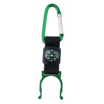 

Green Carabiner Water Bottle Holder Camping Hiking with Compass