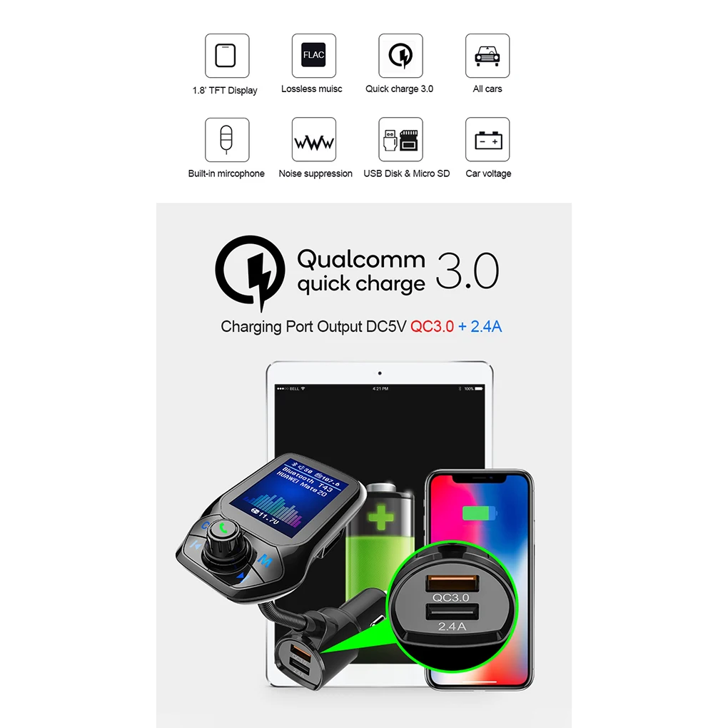 Car MP3 Player Bluetooth Handsfree Speaker Screen Display Dual USB Port Phone Charger AUX Music Player
