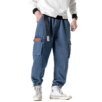 

2020 Spring Mens Jeans Brand Hip Hop Ripped Men Solid Cotton Full Length Mid Black Color Sale Washed Jeans Male Harem Pants